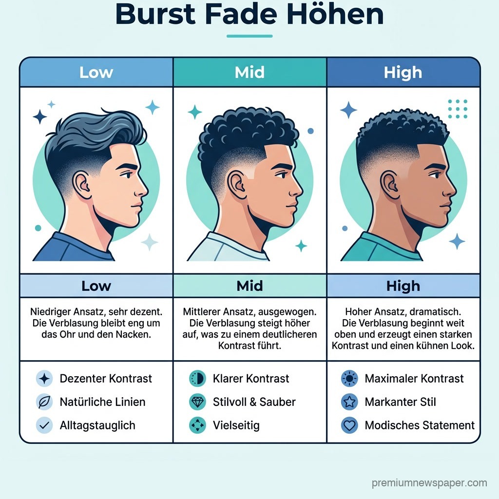Vergleich der Burst-Fade-Höhen Low, Mid und High mit Beschreibung