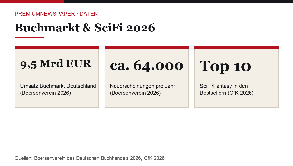 Buchmarkt und Science-Fiction 2026 in Zahlen. Quellen: Boersenverein, GfK.