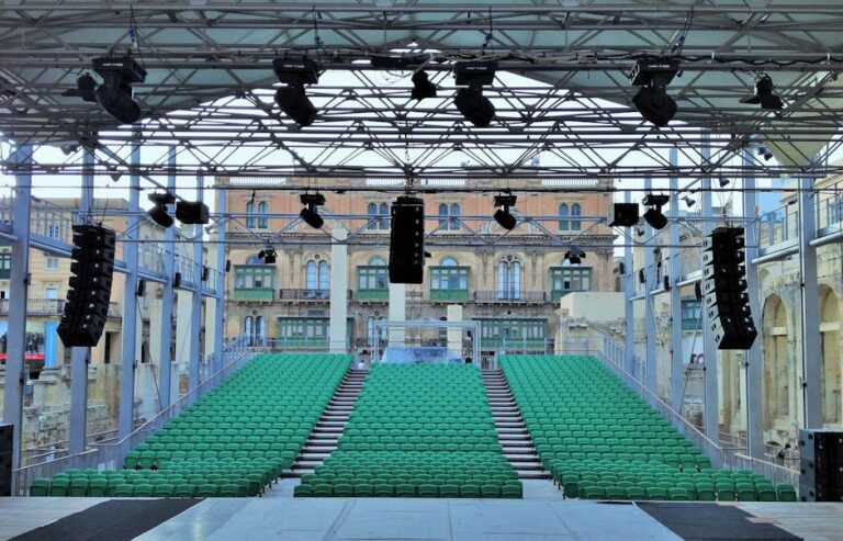 störtebeker festspiele 2025 - Empty seats and stage with modern light and sound equipment mounted on